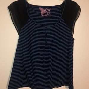 Free People Striped Top with Sheer Cap Sleeves